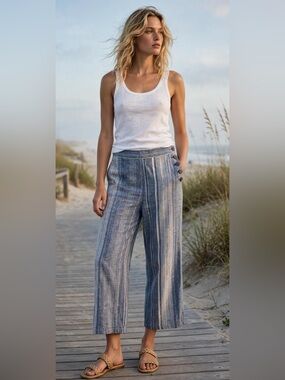 Express Extreme High Rise Linen Blend Striped Wide Leg Pants Size 6
